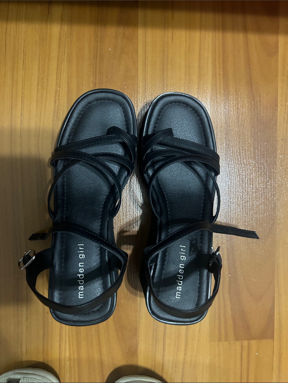 Madden Girl Black Strappy Flat Sandals